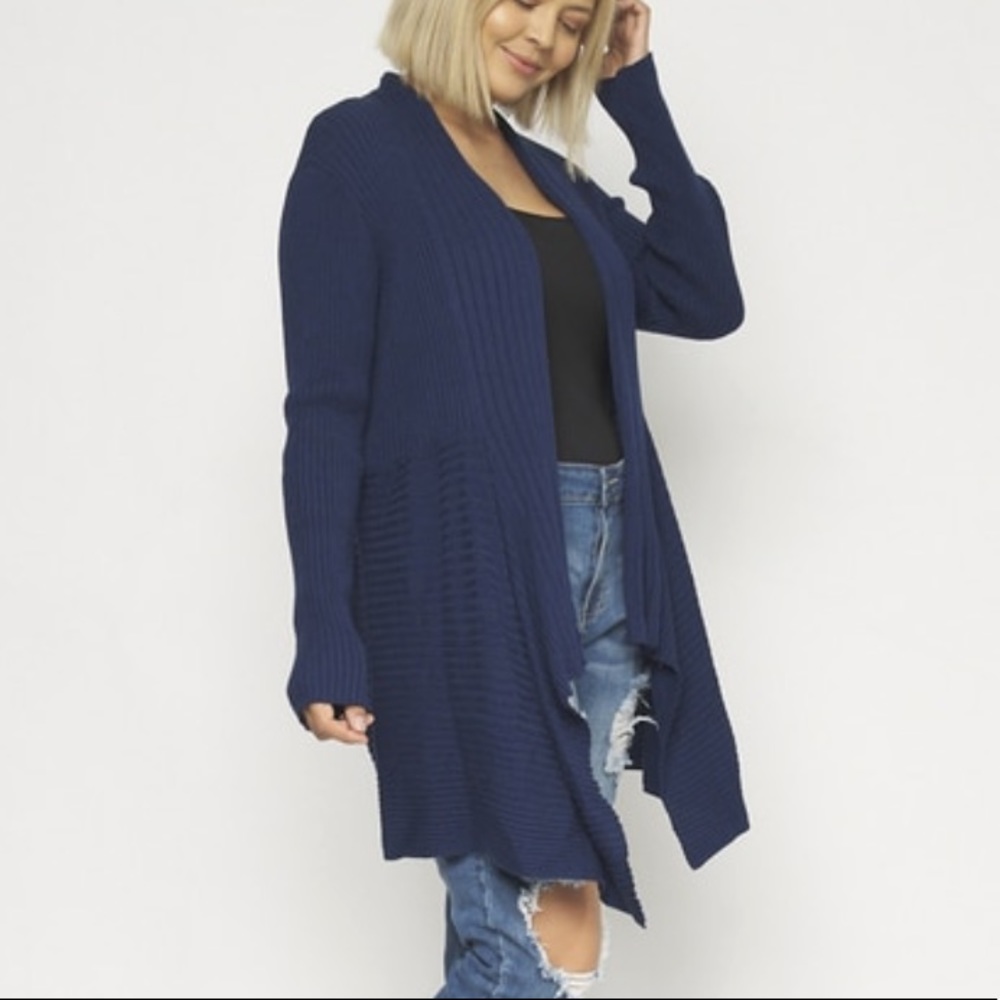 JohnPaulRichard Navy Blue Open-Front Ribbed Cardigan